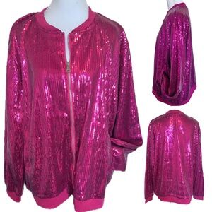 NWOT Raspberry Pink Sequin Bomber Jacket 2X with stretch
